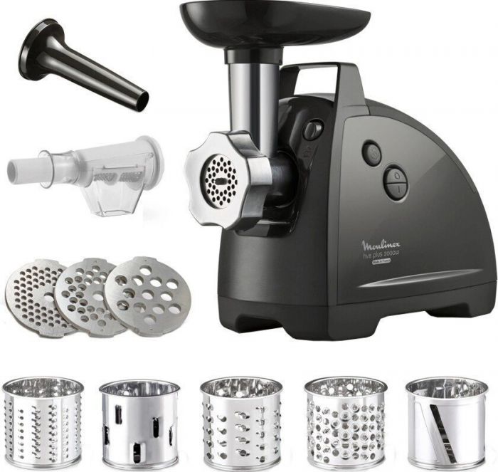 М'ясорубка Tefal HVB Plus, 2000Вт, 2.6кг/хв, 3 решітки, насадка для ковбас, кеббе, томатів, 5 терок, пластик/метал, чорний