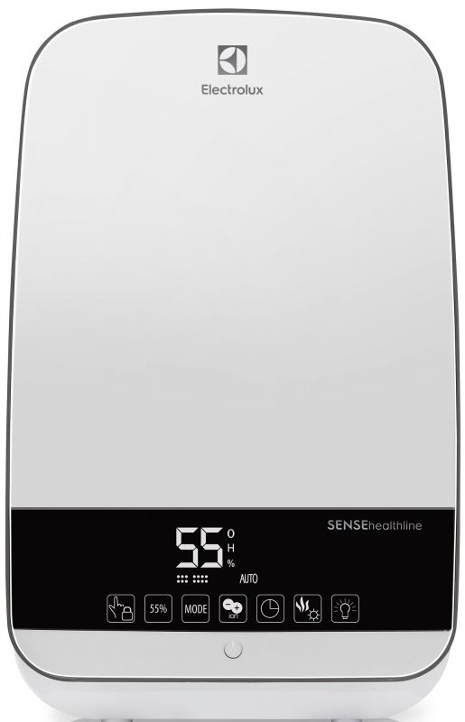 Зволожувач повітря Electrolux SENSEhealthline EHU-3315D 5.5 л, 50 м2, 400 мл/г, ультразвуковий, іонізатор, гігростат, аромакапсула, стерилізація пари, пульт ДК, білий