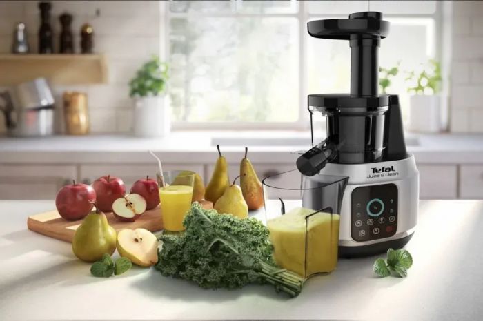 Соковитискач Tefal Juice&Clean шнековий 150Вт, чаша-0.8л, жмих-0.8л, пластик, сріблясто-чорний