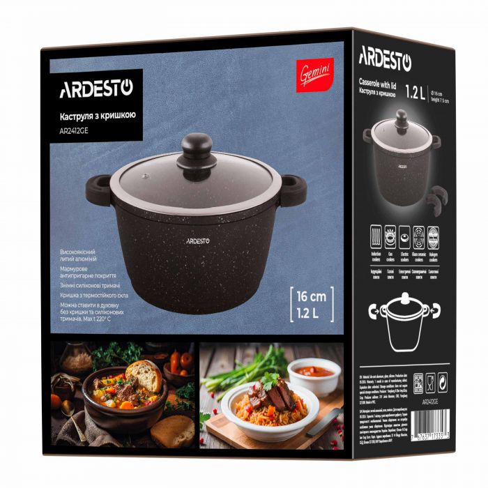 Каструля зі скляною кришкою Ardesto Gemini Anzio, 1.2л, алюміній, чорний