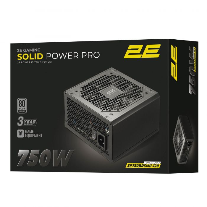 Блок живлення 2E GAMING Solid Power Pro ATX3.1 GEN5.0  (750W), >85%, 80+ Bronze, 120мм, 1xMB 24pin(20+4), 2xCPU 8pin(4+4), 3xMolex, 6xSATA, 4xPCIe 8pin(6+2), 1xPCIe GEN5 16pin, Semi Modular