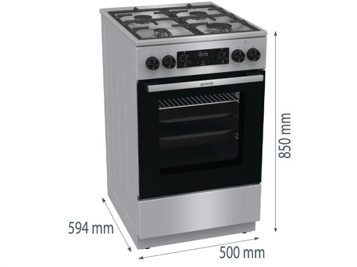 Плита Gorenje комбінована, 70л, 50x60см, дисплей, чавун, нерж