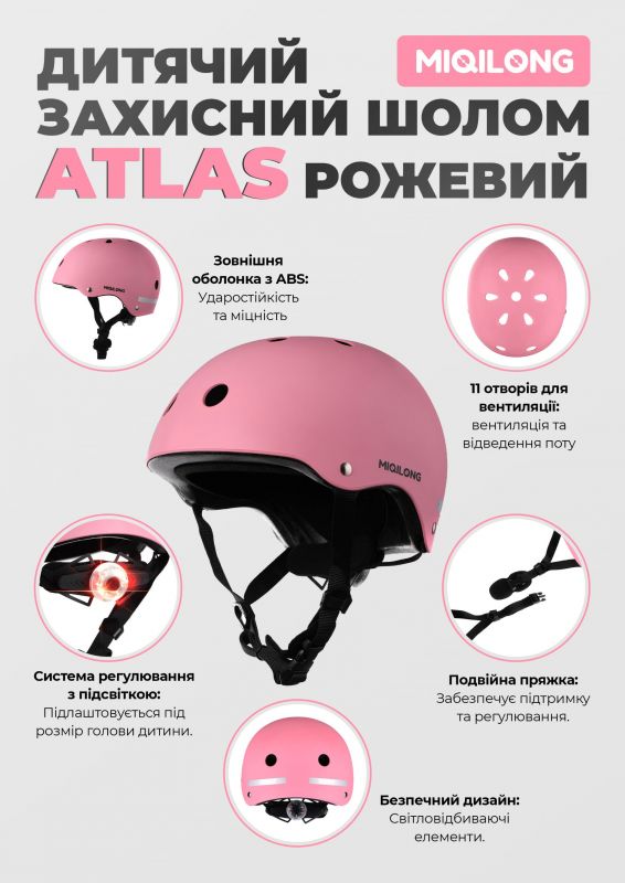 Дитячий захисний шолом Miqilong Atlas рожевий