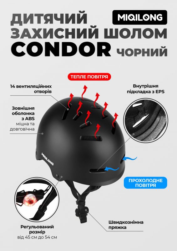 Дитячий захисний шолом Miqilong Condor чорний