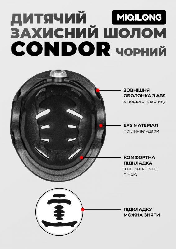 Дитячий захисний шолом Miqilong Condor чорний