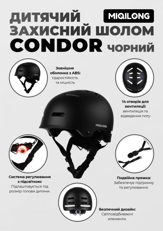 Дитячий захисний шолом Miqilong Condor чорний