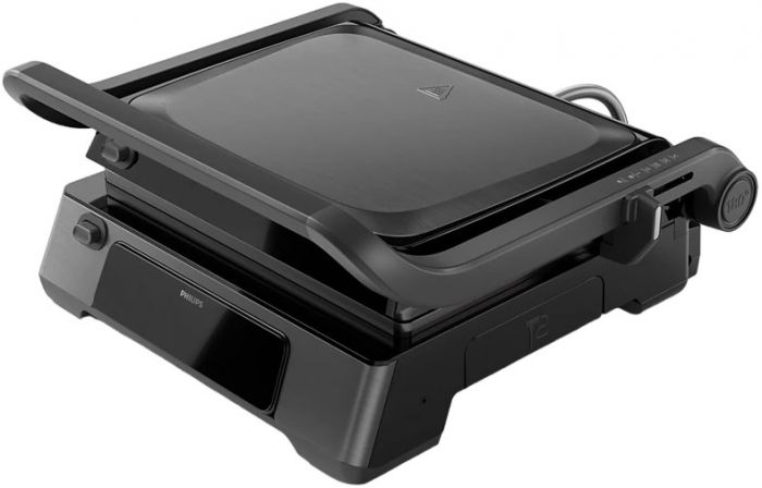 Гриль Philips прижимний Series 7000, 2200Вт, з`ємні пластини,термощуп, розкриття на 180°, метал, чорний