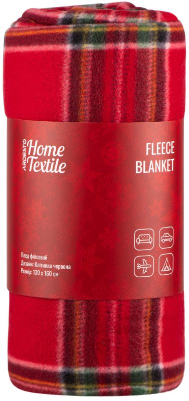 Плед Ardesto Christmas Fleece 130x160см, 100% поліестер, клітинка, червоний