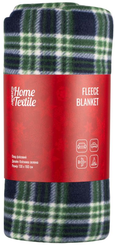 Плед Ardesto Christmas Fleece 130x160см, 100% поліестер, клітинка, зелений