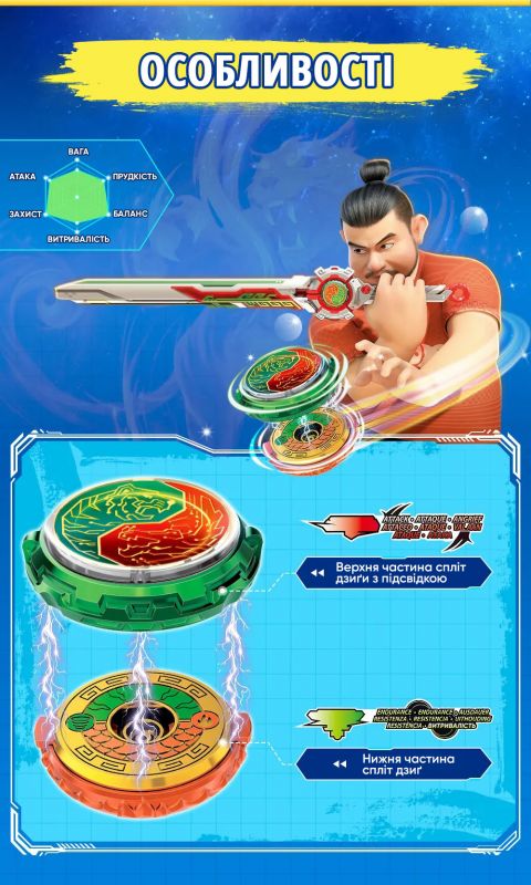 Дзиґа Infinity Nado VI Split Series Палаючий Вітер Дракон Тигр (Flaming Wind Dragon Tiger)