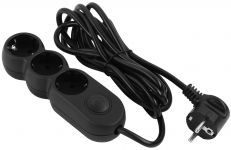 Подовжувач мережевий 2E Plus 3хТип F, 3х1мм кв, 10A, 3м, чорний