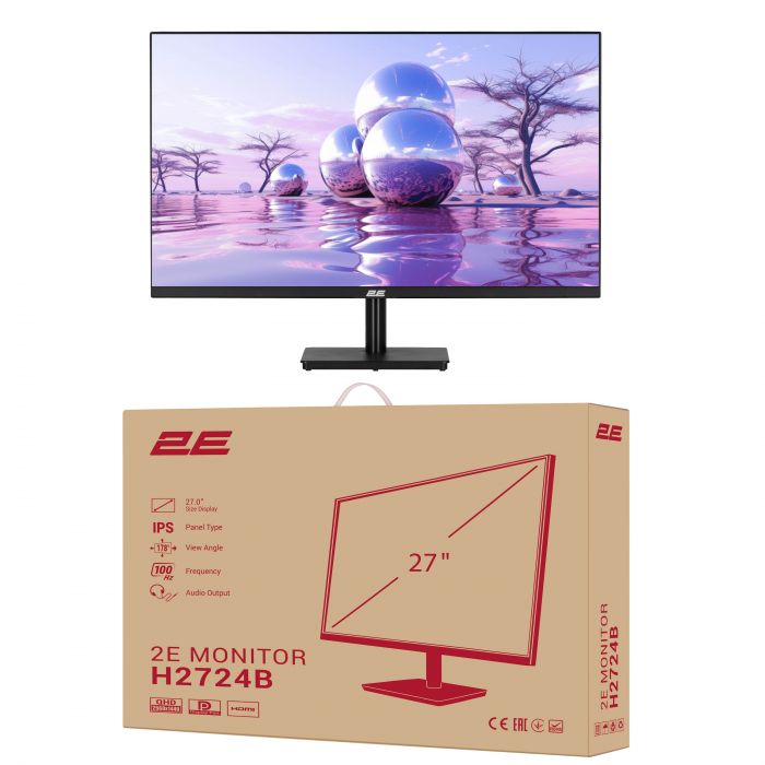 Монітор 2E 27" H2724B D-Sub, HDMI, DP, IPS, 2560x1440, 100Hz, FreeSync