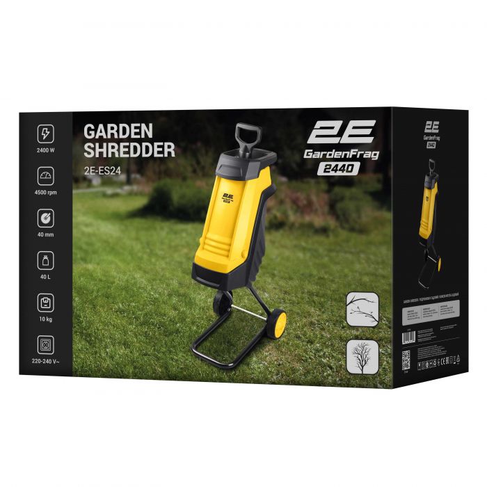 Подрібнювач садовий мережевий 2Е GardenFrag 2400Вт 40мм 40л 10кг ніж