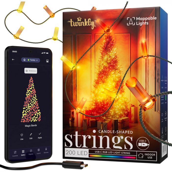 Гірлянда Smart LED Twinkly Strings Candle RGB 200 IP20 12м USB-C кабель зелений
