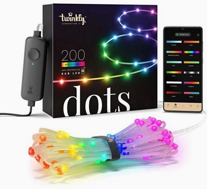 Гірлянда Smart LED Twinkly Dots Lights RGB 200 IP44 20м USB-C кабель чорний