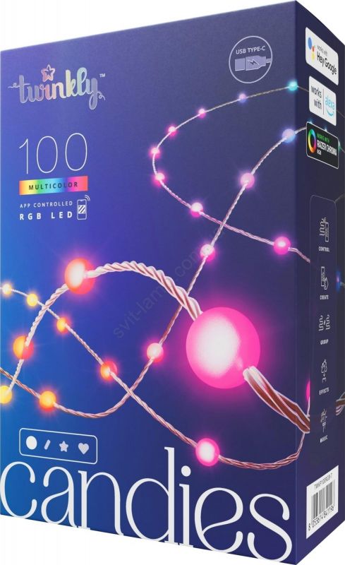 Гірлянда Smart LED Twinkly Candies Pearl RGB 100 IP20 6м USB-C кабель зелений