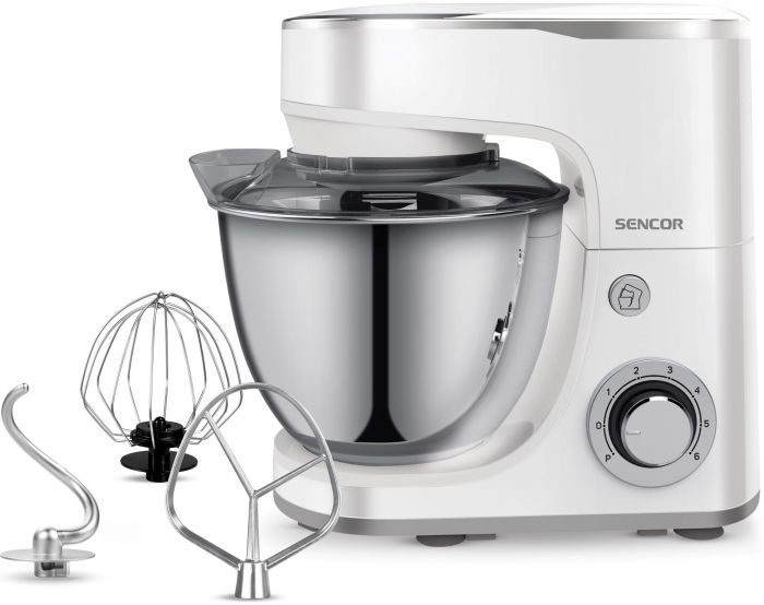 Міксер Sencor планетарний 1300Вт, насадки-3, чаша-нерж., метал, 5л, 6 швидкостей, Pulse-режим, білий