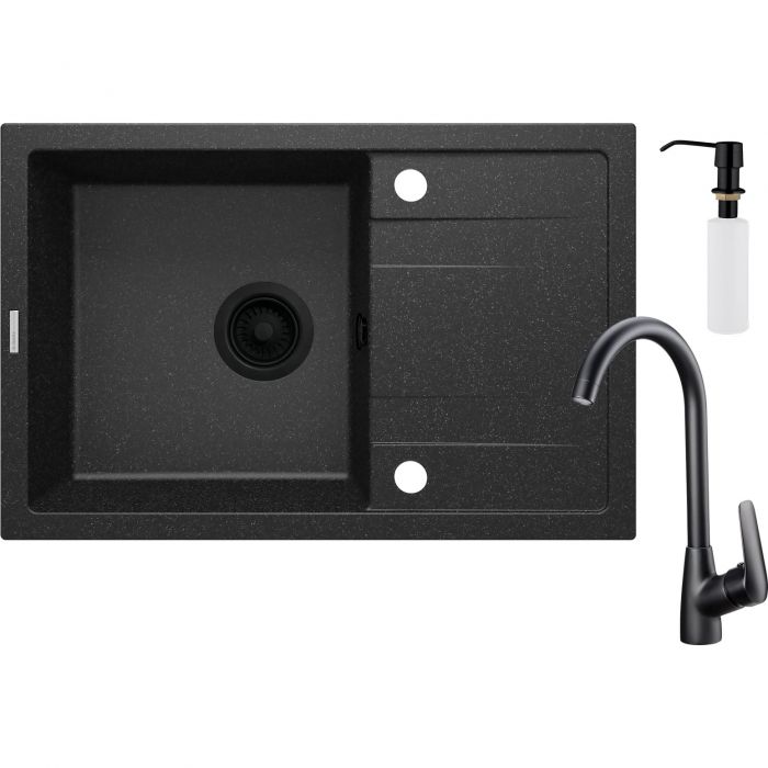 Набір для кухні Deante Corio, гранітна мийка ZRC_G113 + зміш. BMO_N62M + дозатор ZZZ_B00D, графіт