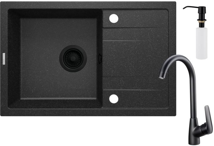 Набір для кухні Deante Corio, гранітна мийка ZRC_G113 + зміш. BMO_N62M + дозатор ZZZ_B00D, графіт