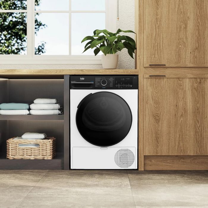 Сушильна машина Beko тепловий насос, 8кг, A++, 55см, дисплей, підсвітка барабану, пар, білий