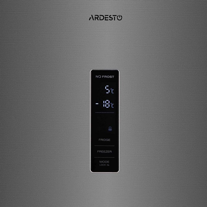 Холодильник ARDESTO з нижн. мороз., 195x60х67, холод.відд.-245л, мороз.відд.-97л, 2дв., А+, NF, диспл зовн., зона св-ті, нерж