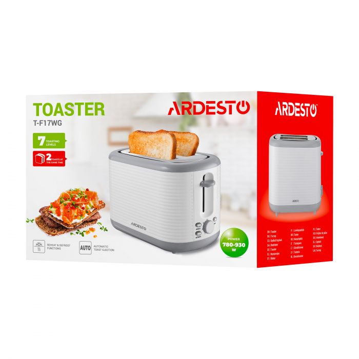 Тостер Ardesto White stripes T-F17WG 930Вт, пластик, білий+сірий