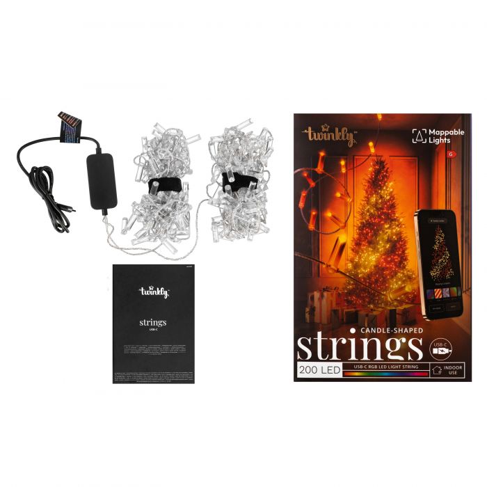Гірлянда Smart LED Twinkly Strings Candle RGB 200 IP20 12м USB-C кабель прозорий