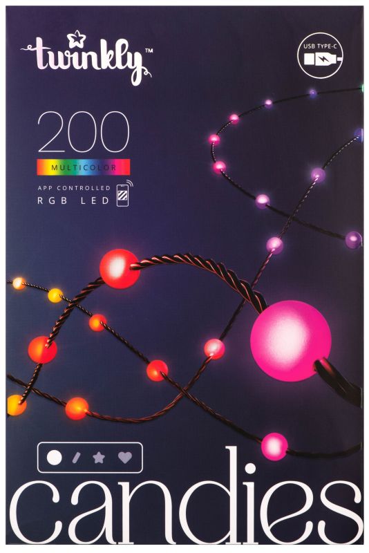 Гірлянда Smart LED Twinkly Candies Pearl RGB 200 IP20 12м USB-C кабель зелений