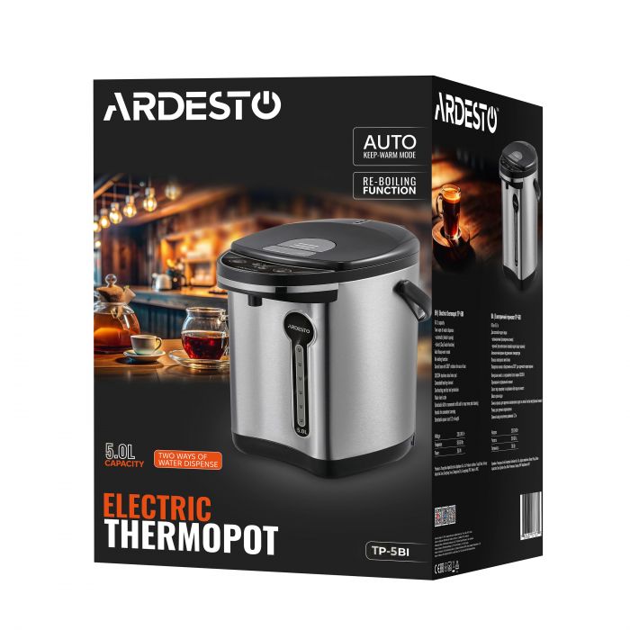 Термопот Ardesto 5л, нержавіюча сталь+пластик, сіро-чорний