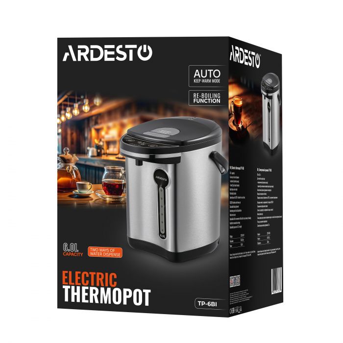 Термопот Ardesto 6л, нержавіюча сталь+пластик, сіро-чорний