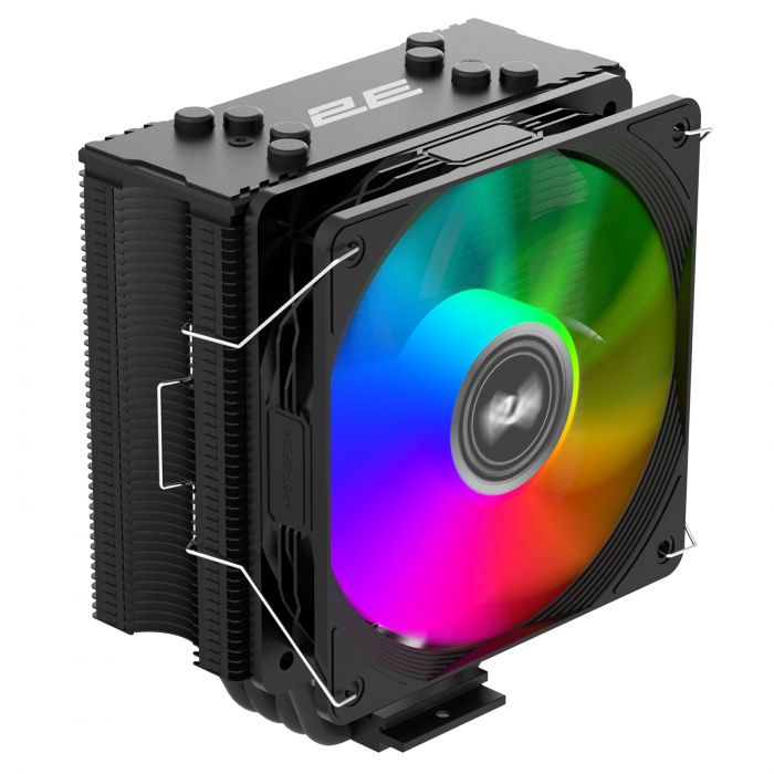 Процесорний кулер 2E GAMING Air Cool ACN120B-ARGB, LGA1700, 1200, 115x, 1366, AM5, AM4, AM3, AM3+, 4pin PWM, 3pin +5VARGB, TDP 180W