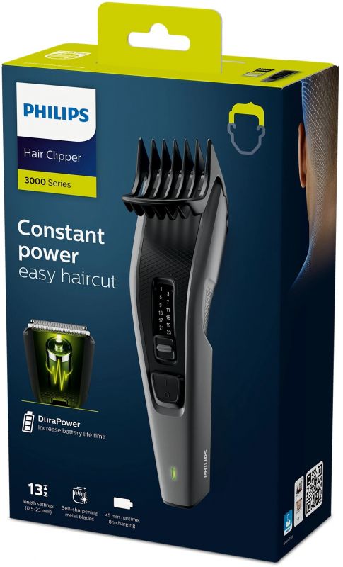 Машинка для стриження  Philips Series 3000, акум., роторний мотор, насадок-2, сталь, чорно-сірий