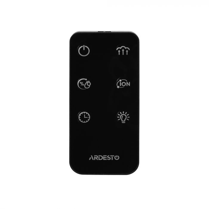 Зволожувач повітря ARDESTO USH-H-65W ультразвуковий, 40м2, 6.5л, 390мл/г, електр. кер-ння, пульт ДК, верх. залив води, дисплей, білий