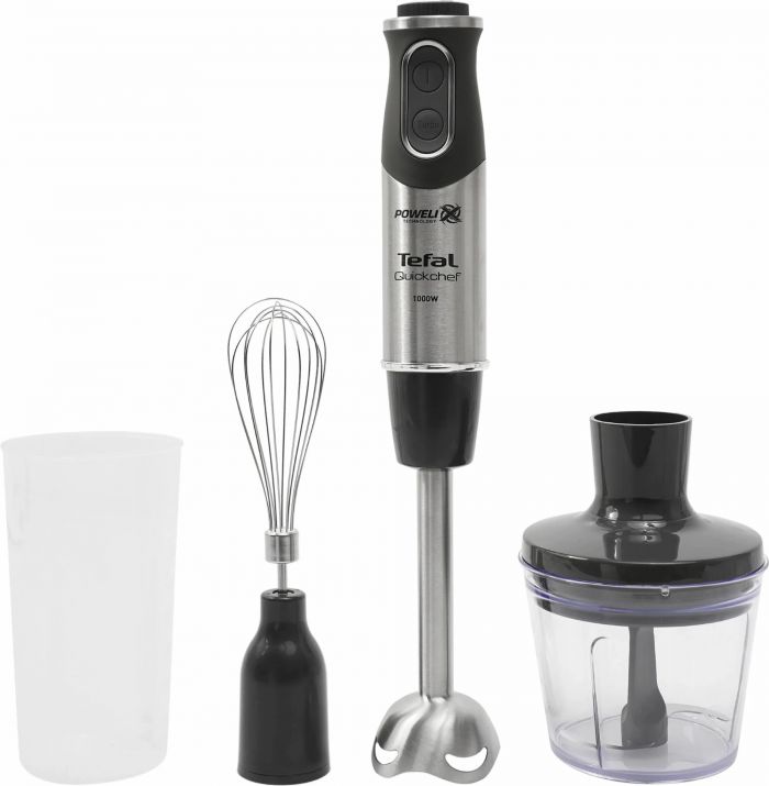 Блендер Tefal заглибний Quickchef 1000Вт, 3в1, чаша-800мл, чопер-500мл, турборежим, сріблясто-чорний
