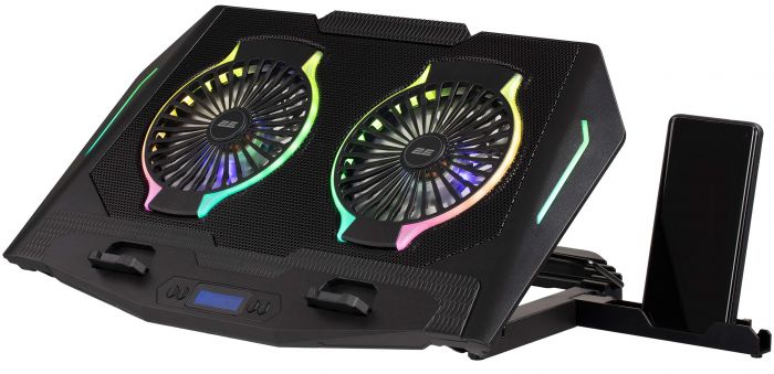 Підставка для ноутбука 2E GAMING CPG-006, до 17.3", 2xUSB-A, LCD/phone holder, RGB, чорний