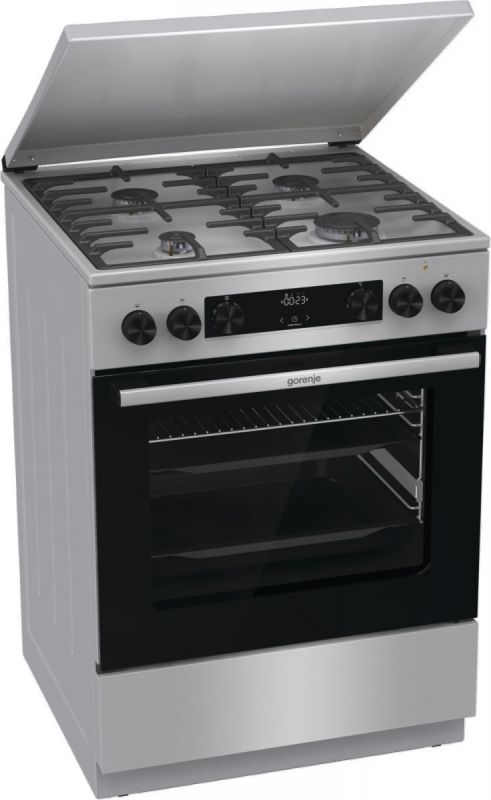 Плита Gorenje комбінована, 71л, 60x60см, дисплей, чавун,з кришкою, програматор IconLed,нерж