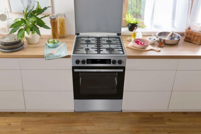Плита Gorenje комбінована, 71л, 60x60см, дисплей, чавун,з кришкою, програматор IconLed,нерж
