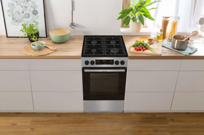 Плита Gorenje комбінована, 70л, 50x60см, дисплей, чавун, нерж