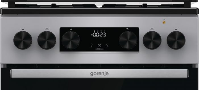 Плита Gorenje комбінована, 70л, 50x60см, дисплей, емальовані реш, програматор IconLed, кришка-скло, сріблястий