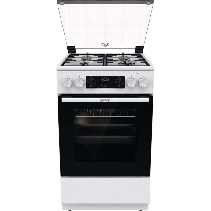 Плита Gorenje комбінована, 70л, 50x60см, дисплей, емальовані реш, програматор IconLed, кришка-скло, білий
