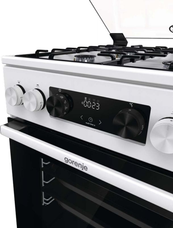 Плита Gorenje комбінована, 70л, 50x60см, дисплей, емальовані реш, програматор IconLed, кришка-скло, білий