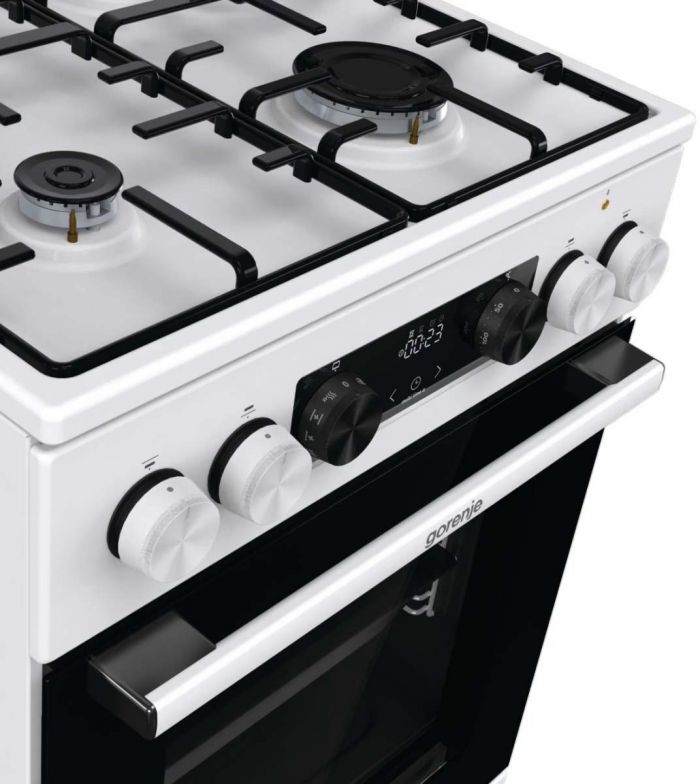 Плита Gorenje комбінована, 70л, 50x60см, дисплей, емальовані реш, програматор IconLed, кришка-скло, білий