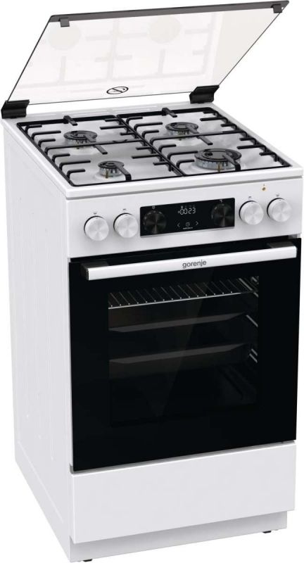 Плита Gorenje комбінована, 70л, 50x60см, дисплей, емальовані реш, програматор IconLed, кришка-скло, білий