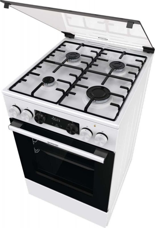 Плита Gorenje комбінована, 70л, 50x60см, дисплей, емальовані реш, програматор IconLed, кришка-скло, білий