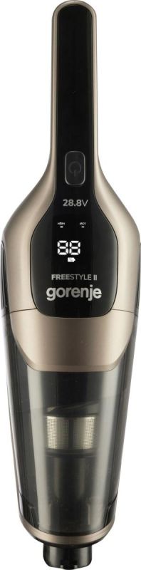 Пилосос Gorenje бездротовий, 176Вт, конт пил -0.6л, автон. робота до 70хв, HEPA, 2 в 1, підсвічування, індикатор, щітка- електротурбо, бронзи