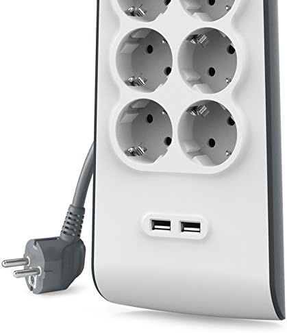 Подовжувач-фільтр мережевий Belkin 6хТип F, 3x1.5мм кв, 16А, 2xUSB-A 2.4A, з захистом від перенапруги, 2м, білий