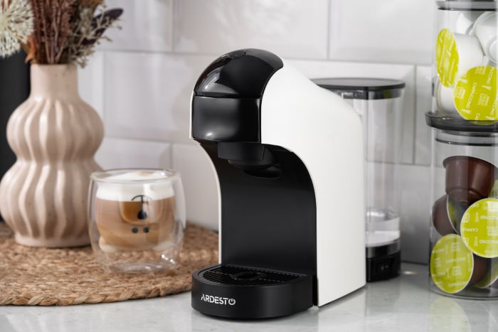 Кавоварка Ardesto капсульна, 0.8л,  капсули Nespresso, Nescafe Dolce Gusto, мелена кава, сенсорне керування, білий