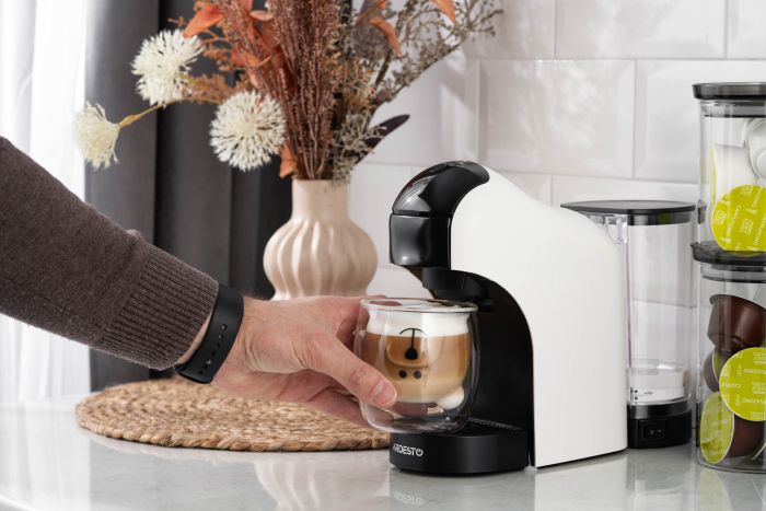 Кавоварка Ardesto капсульна, 0.8л,  капсули Nespresso, Nescafe Dolce Gusto, мелена кава, сенсорне керування, білий