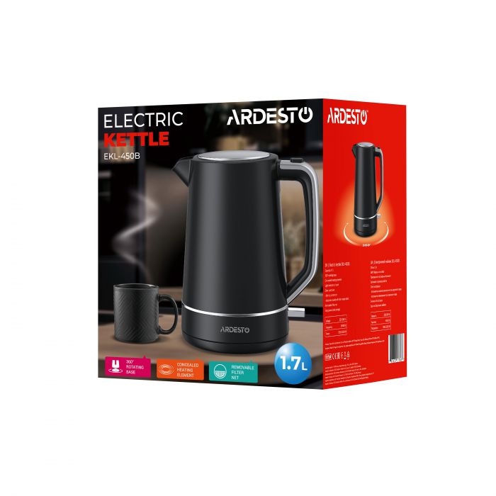 Електрочайник Ardesto 1.7л, Otter, пластик, чорний матовий