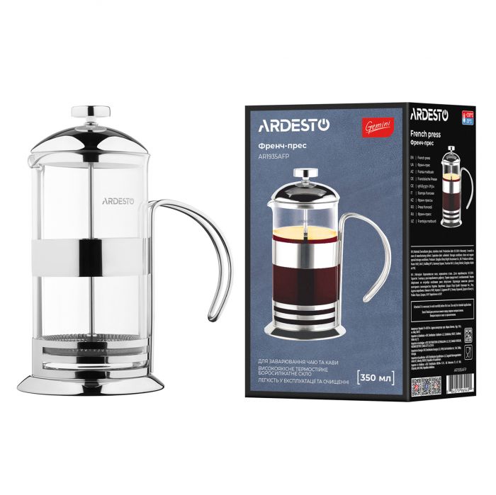 Френч-прес ARDESTO Gemini Asti, 350мл, боросилікатне скло, нержавіюча сталь, прозорий